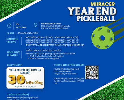 📣GIẢI PICKLEBALL MIIRACER YEAR-END FRIENDLY CUP 2025🏆